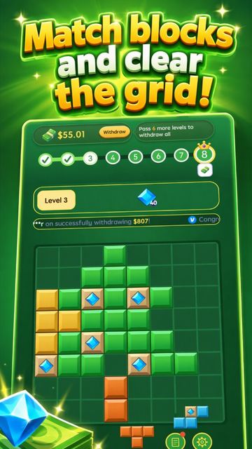 Gameplay grid with progress and gem goals